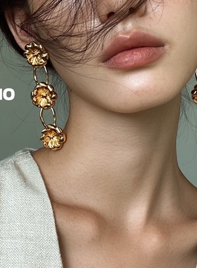 柴夫工作室/E357 欧美风立体三层金属花耳钉复古重工夸张耳环