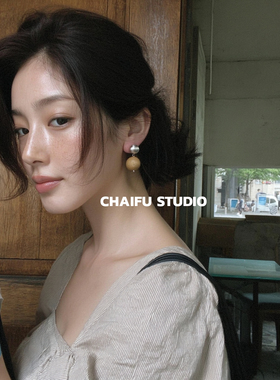 柴夫工作室/R212 新中式禅意木质串珠耳钉东方松弛感百搭气质耳环