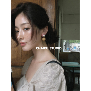 禅意木质串珠耳钉东方松弛感百搭气质耳环 新中式 柴夫工作室 R212