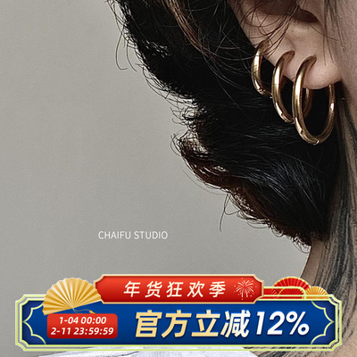 阿柴夫不锈钢街头港风情侣耳圈