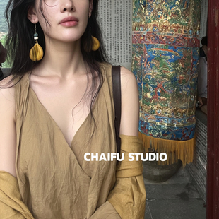 柴夫工作室 原生态自然风果干造型耳环撞色串珠手工文艺耳钩 E609