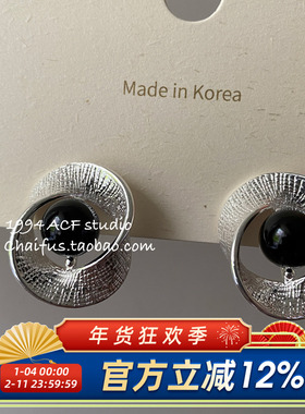 柴夫工作室/R435 法式冷淡风扭曲肌理感耳钉小众点缀黑色珍珠耳环