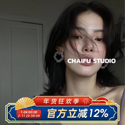 欧美个性金属圆球缠绕圆形耳钉