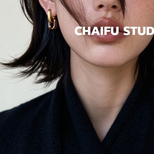 柴夫工作室 INS风极简金属方形拼接耳环几何树脂氛围感耳饰 E172