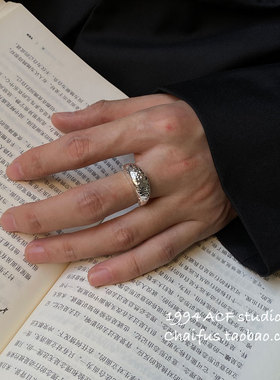 复古中性风陨石纹理开口戒指