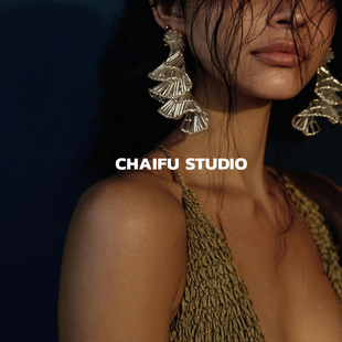 柴夫工作室 韩系小众设计螺旋波浪耳钉复古御姐气质夸张耳环 E420