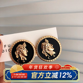 E80 Chaifu studio INS风港风小众复古亚光耳钉黑面硬币耳夹