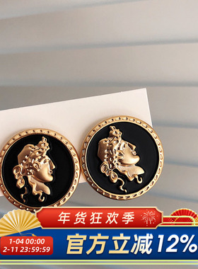 Chaifu studio /E80 INS风港风小众复古亚光耳钉黑面硬币耳夹