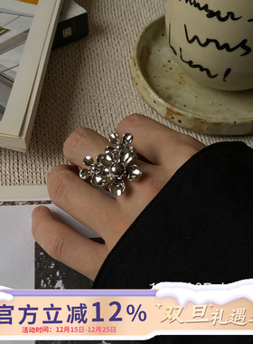 法式复古3D立体花朵金属戒指
