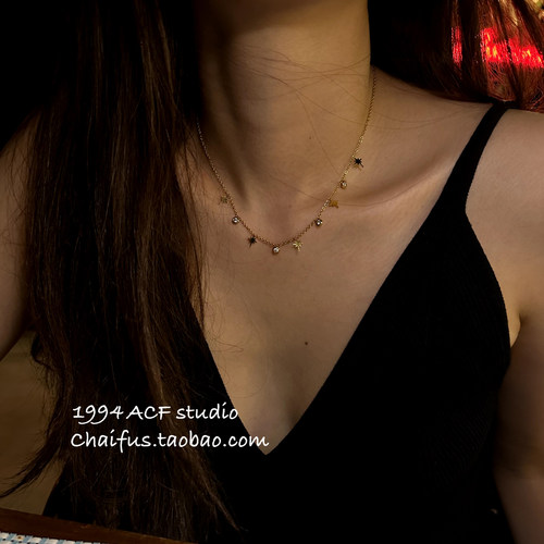 法式复古几何星芒吊坠项链