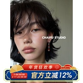 柴夫工作室 R116ins日韩简约百搭红玛瑙串珠耳钉长款 显脸小耳环