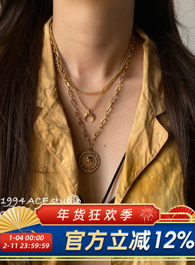 欧美个性狮子头叠戴层次感项链