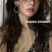 柴夫工作室 韩系简约百搭几何镂空耳夹小众设计中性风平夹 R807