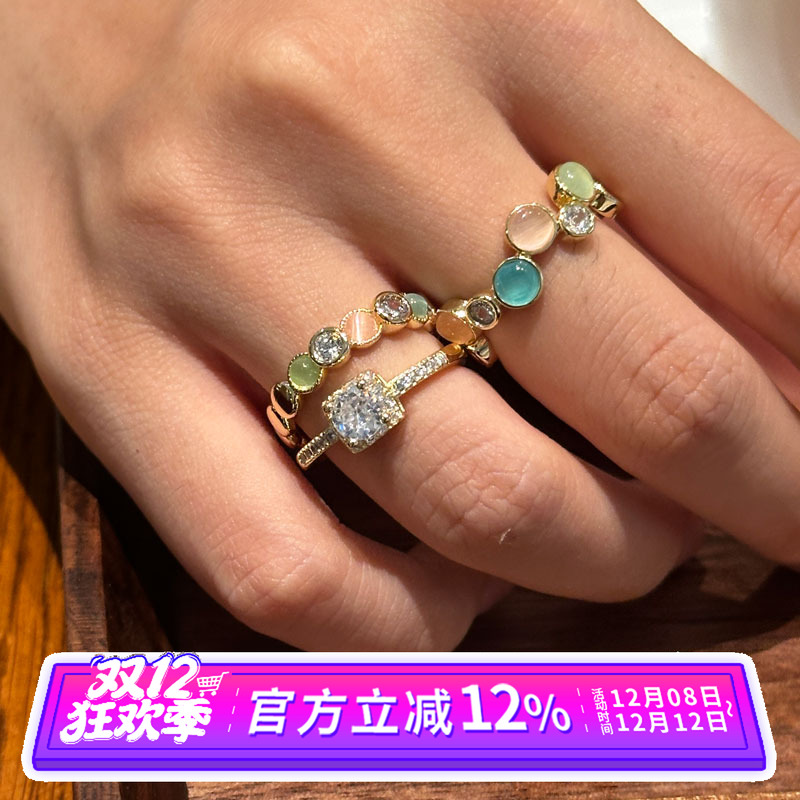 日韩极简几何猫眼石轻奢戒指