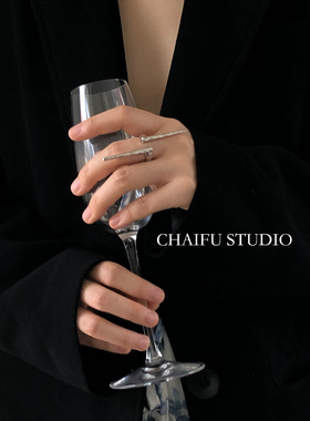 柴夫工作室 原创设计理性硬朗粗旷横竖交叉立体戒指做旧肌理质感