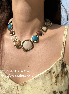 欧美夸张彩宝风几何项链