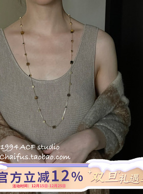 ins复古文艺方块天然石长链