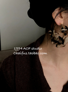 柴夫工作室/E415 复古彩色蝶纱雪纺蕾丝网纱C形耳钉耳环度假耳圈