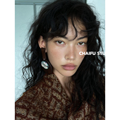 柴夫工作室 R136 复古波西米亚木质拼接设计感耳钉小众夸张耳环