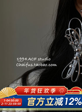 柴夫工作室/R113 韩系东大门缠绕圆珠几何耳钉小众设计感气质耳环