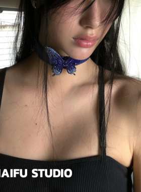 辣妹风金属编织满钻蝴蝶颈链