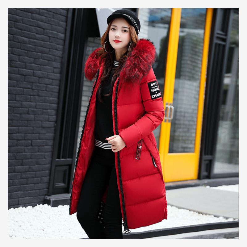 2025秋冬新款韩版修身棉衣女中长款时尚大毛领加厚羽绒棉服女