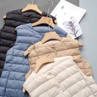 平湖女款马甲羽绒服背心内胆坎肩短款轻薄款内搭秋冬圆领羽绒内胆