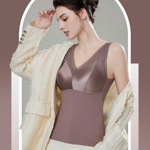 秋冬新保暖背心羽绒蛋白缎面蕾丝外穿内搭女无痕聚拢带胸垫打底衫