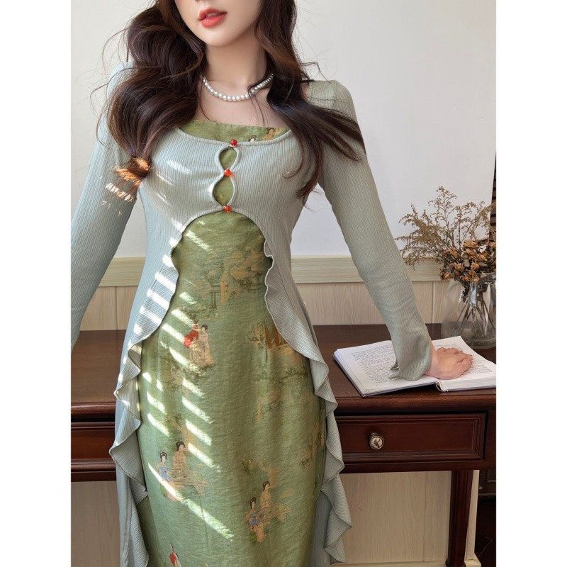 新中式温柔风国风绿色印