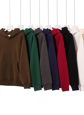 复古重磅480克阿美咔叽连帽卫衣男加厚紧密摇粒绒落肩套头帽衫女