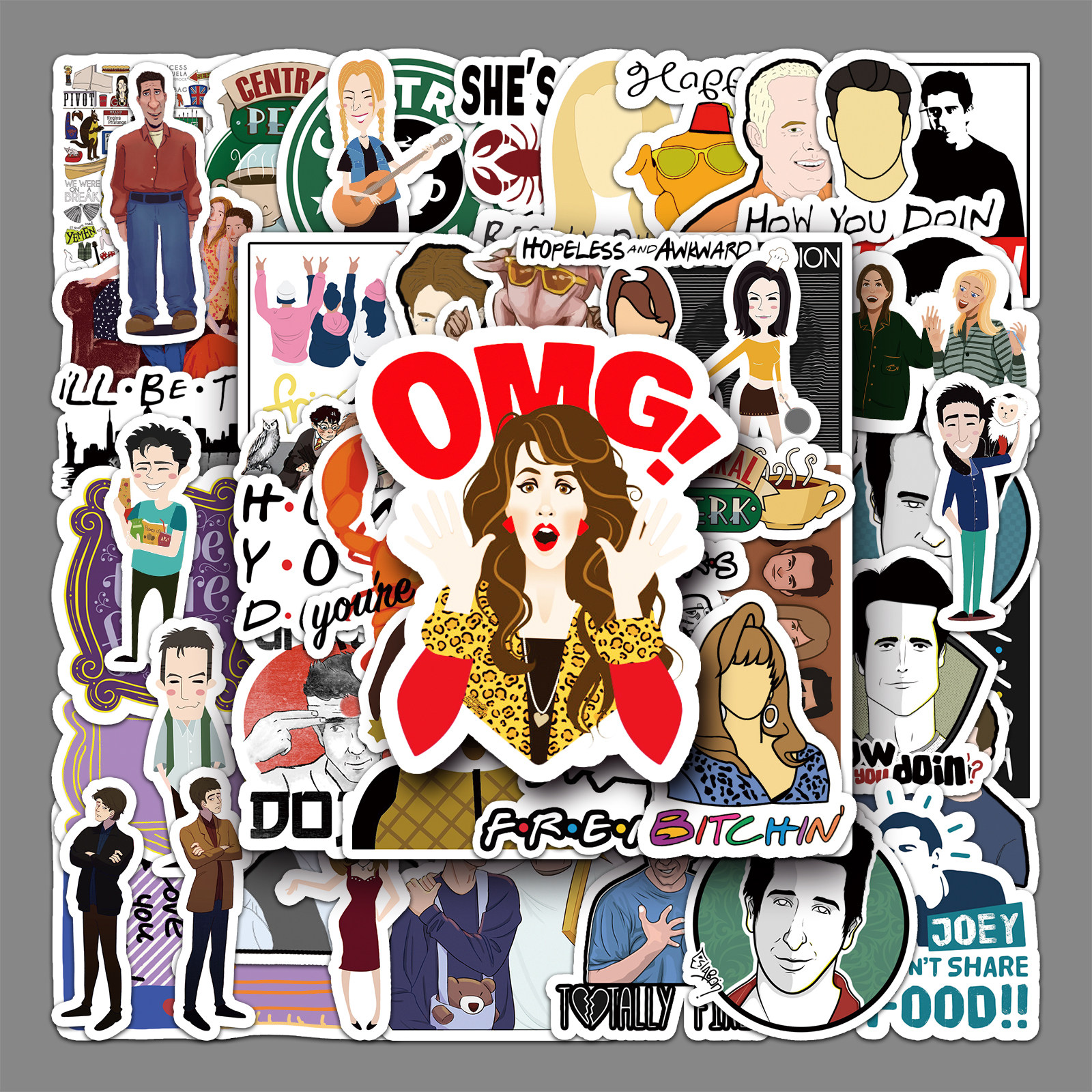 55张老友记行李箱笔记本电脑手机壳冰箱平板滑板吉他防水可移贴纸