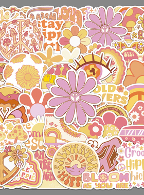 50张嬉皮士Hippy贴纸创意DIY潮玩防水笔记本电脑旅行箱可滴胶贴纸