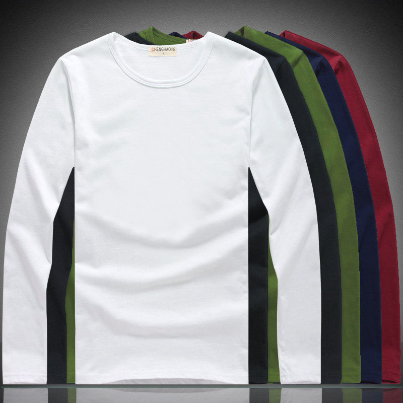 男士长袖T恤纯棉打底衫空白纯色圆领上秋衣服纯白潮韩版修身秋装|msdalam kategori Pakaian Lelaki, baju-T - dari Buy2taobao.com untuk memberikan perkhidmatan ejen Taobao profesional membeli