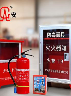 平安厂桂安牌干粉灭火器箱套装4X2两只装防毒面具箱子4kg检查家用
