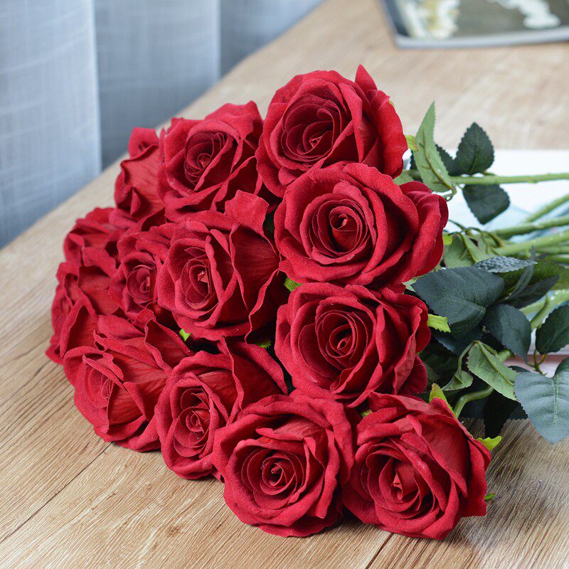 仿真玫瑰花高级感逼真红玫瑰仿真花婚庆客厅装饰插花塑料绢花假花