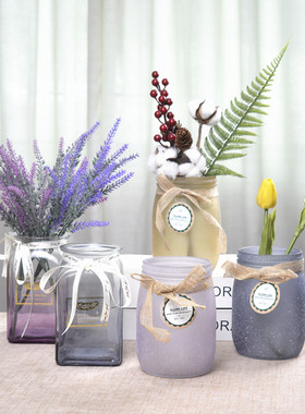 花瓶加仿真花桌面玻璃摆件插花矮款ins适合餐桌摆放的装饰小花器