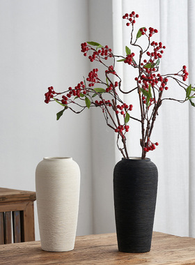 黑色陶瓷花瓶白色花器摆设装饰品春节客厅电视柜办公桌摆件