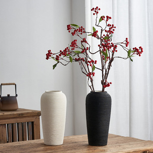 黑色陶瓷花瓶白色花器摆设装饰品春节客厅电视柜办公桌摆件
