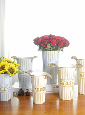 醒花桶家用复古铁皮筒橱窗花店干花鲜花插花北欧阳台店铺装饰花器