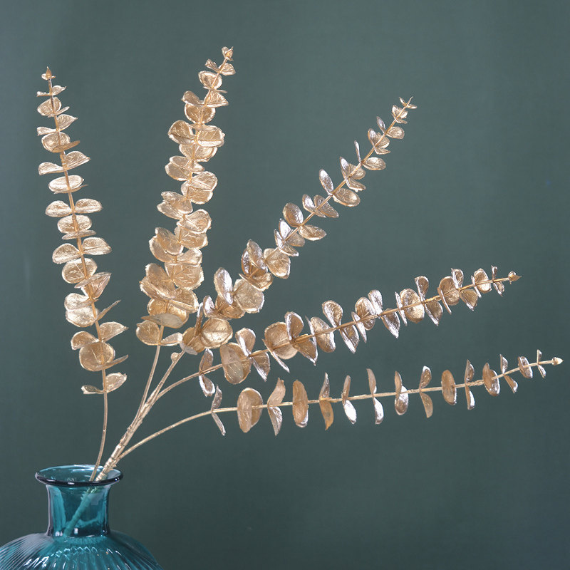 金色仿真叶尤加利银杏叶新年客厅装饰花摆件招财进宝金叶子仿真花