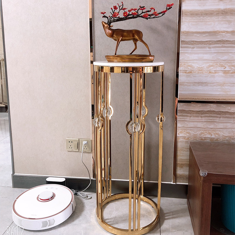花架轻奢不锈钢花台现代风极简摆件装饰台客厅水晶球大理石置物架
