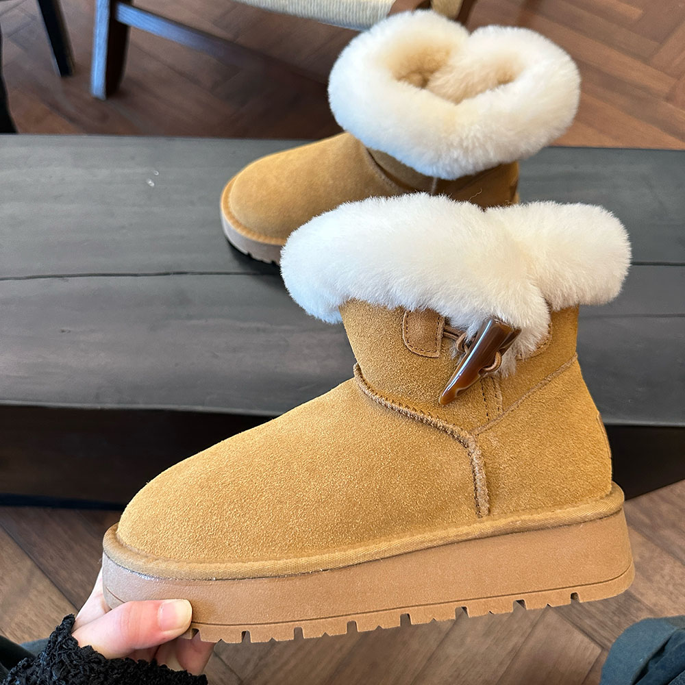 牛角扣雪地靴女冬季新款厚底增高