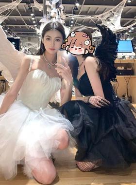 黑色羽毛晚礼服显瘦新娘敬酒服舞会晚宴生日派对主持短款礼服伴娘