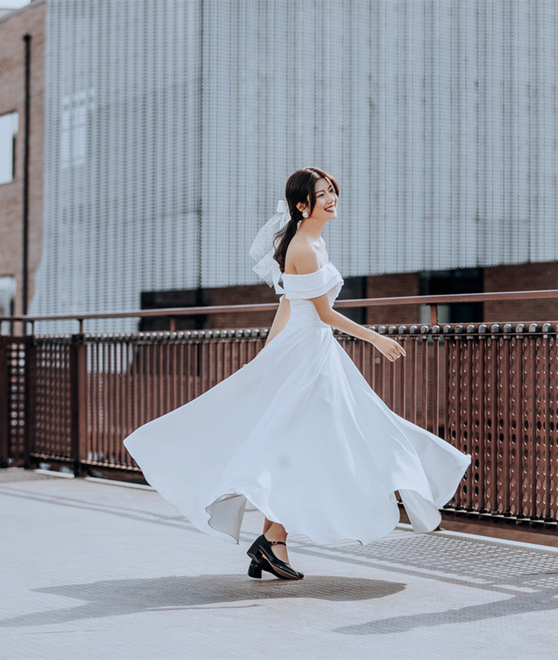 法式白色新娘复古风轻婚纱晚礼服
