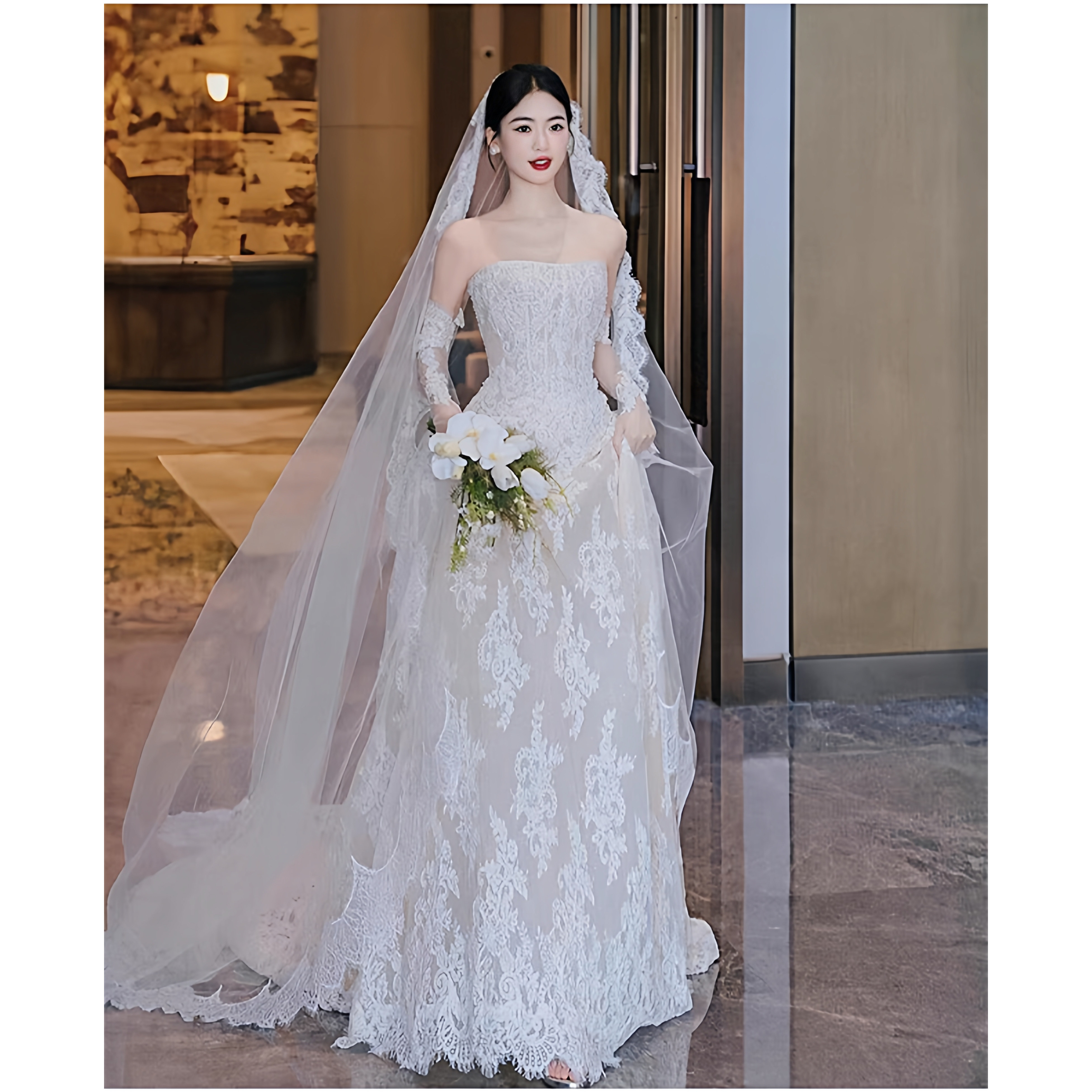 抹胸婚纱2026新款法式拖尾高级质感新娘小个子轻纱出门纱轻便简约