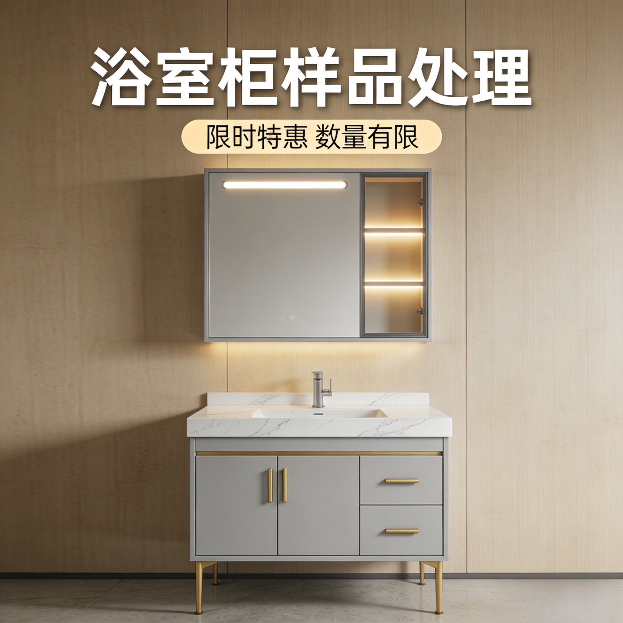 清仓处理橡胶木浴室柜组合工厂样浴室柜组合