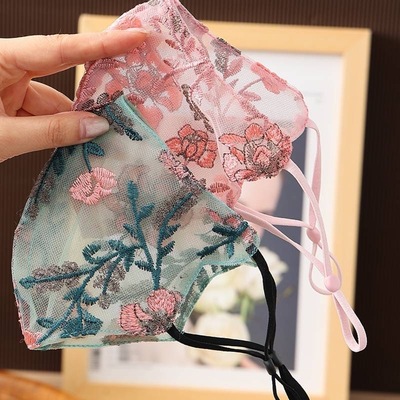 春夏秋新国风刺绣双层蕾丝面罩防晒口罩骑行遮阳立体防风尘