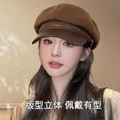 秋冬季 八角帽子女新款 毛呢帽子女显脸复古网红画家鸭舌报童帽