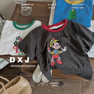 zz kids夏款新品皮诺曹可爱卡通T恤短袖上衣男童女童