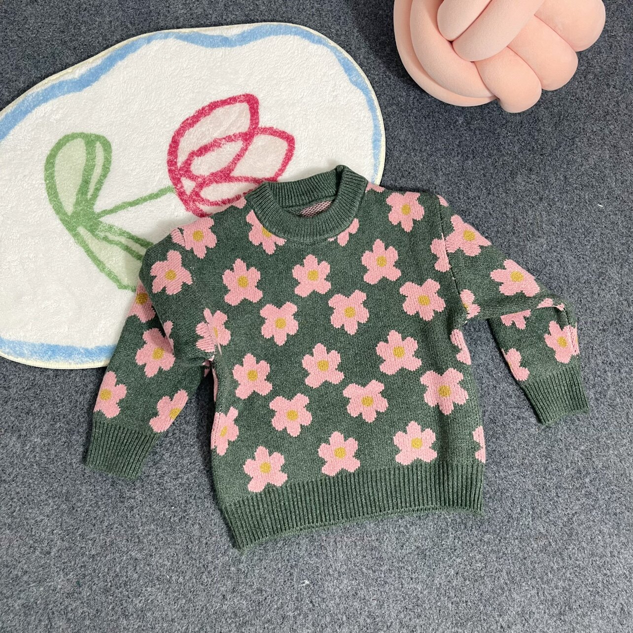 zz kids韩版可爱小清新复古小花朵套头毛衣针织衫女童女宝